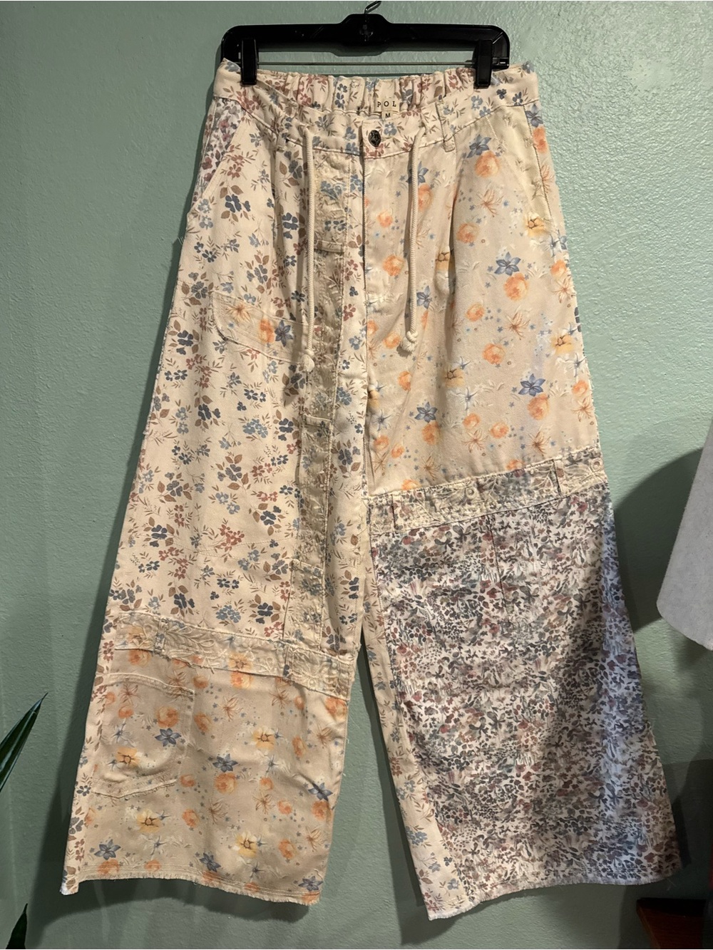 NWOT POL Wide-Leg "Block Party" Floral Multi Print Patchwork Pants Size M